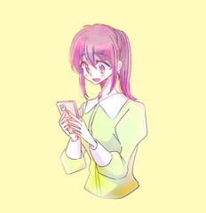 嬉しそうにスマホを触る女性