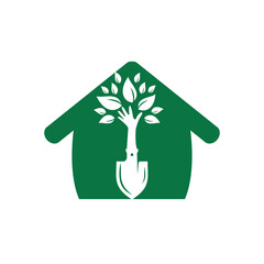 Shovel with hand tree vector logo design. Green garden environment logo design template.	