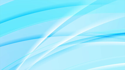Cyan blue glossy wavy lines abstract background