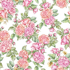Watercolor Roses Floral Seamless Pattern - 530055429