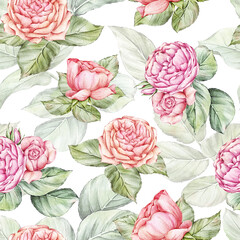 Watercolor Roses Floral Seamless Pattern - 530055485