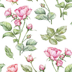 Watercolor Roses Floral Seamless Pattern - 530055487