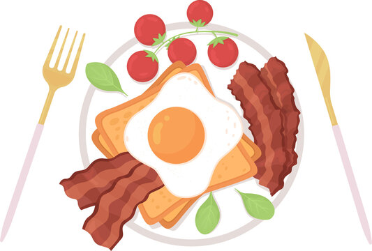 English breakfast semi flat color raster object. Morning eating routine. Realistic item on white. Lifestyle isolated modern cartoon style illustration for graphic design and animation