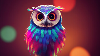 Obraz premium Stylized rainbow owl, portrait. Poster and Wall Art Prints. 