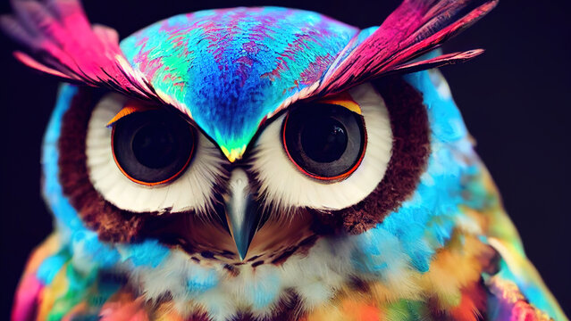 Stylized rainbow owl, portrait.
Сartoon style owl. Poster and Wall Art Prints. 