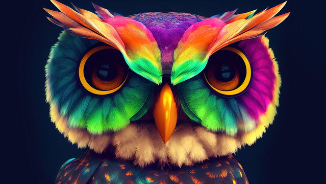 Stylized rainbow owl, portrait.
Сartoon style owl. Poster and Wall Art Prints. 
