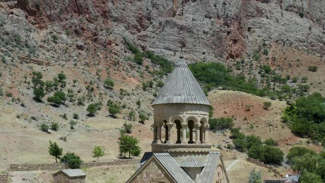 Noravank Monastery in Armenia. Tourist and historical place. Discovery Armenia. Armenian Apostolic Church. Aerial footage Noravanq church.