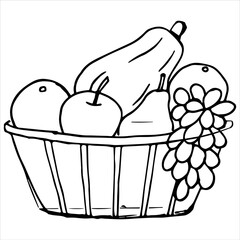 Fruit Basket Coloring Page For Kids, Vector illustration Ai File And Image