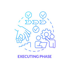 Executing phase blue gradient concept icon. Process of tasks completing. Project management abstract idea thin line illustration. Isolated outline drawing. Myriad Pro-Bold font used