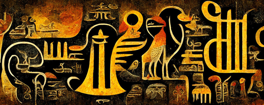 Abstract Inspiration Of Ancient Egyptian Painting On Wall. Ancient Symbol Concept Art Illustration.