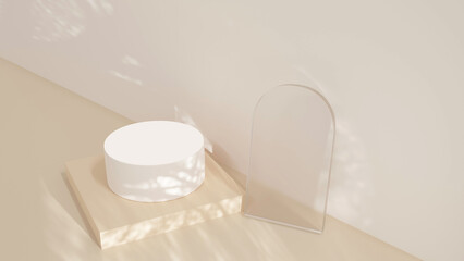 3D rendering Product display podium stand on Brown background. Mock up for the presentation. cylinder. Cosmetic for Beauty product.