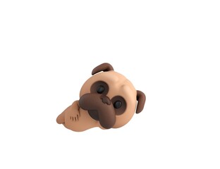 Little Pug character lying on floor in 3d rendering.