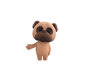 Little Pug character Giving a helping hand in 3d rendering.