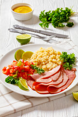 roast beef fillet with quinoa and tomato salsa