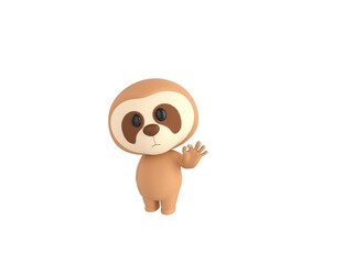 Little Sloth character shows okay or OK gesture in 3d rendering.