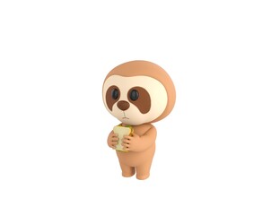 Little Sloth character eating sandwich in 3d rendering.