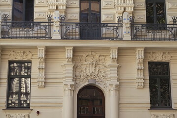 Decorative Art Nouveau elements of the house facade, Riga, Latvia.