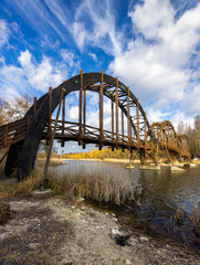 Fototapeta na wymiar Wooden bridge in Balaton-felvideki nature reserve, Kis-Balaton, Transdanubia, Hungary