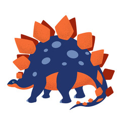 Vector illustration cartoon colorful dinosaur stegosaurus in blue and orange colors, dinosaur character for kids