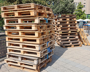 Pallets in stack on the street