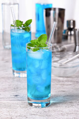 Blue Mojito. Cocktails Liqueur-based Blue Curacao  