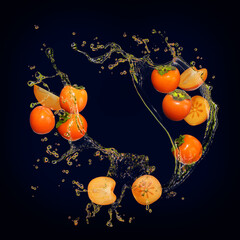 Juicy delicious persimmon with bursts of juice is very healthy