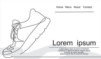 Vector illustration of sneakers. Sports shoes in a line style. Continuous one line