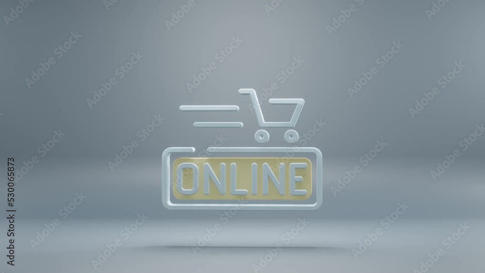 Leinwandbilder beautiful abstract online shopping cart with yellow light symbol icons on a blue background. 3d rend