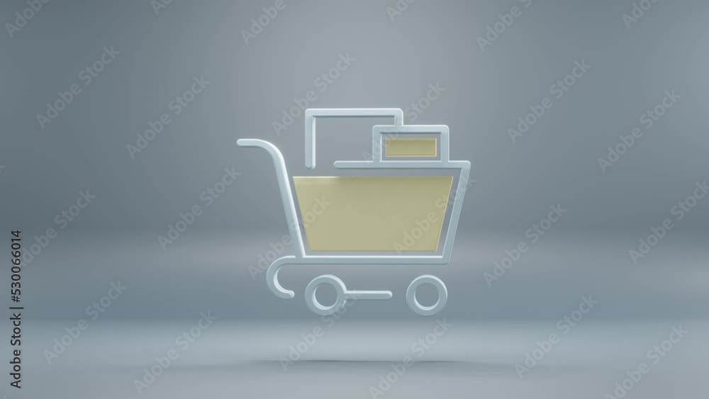 Poster beautiful abstract shopping cart with yellow light symbol icons on a blue background. 3d rendering i