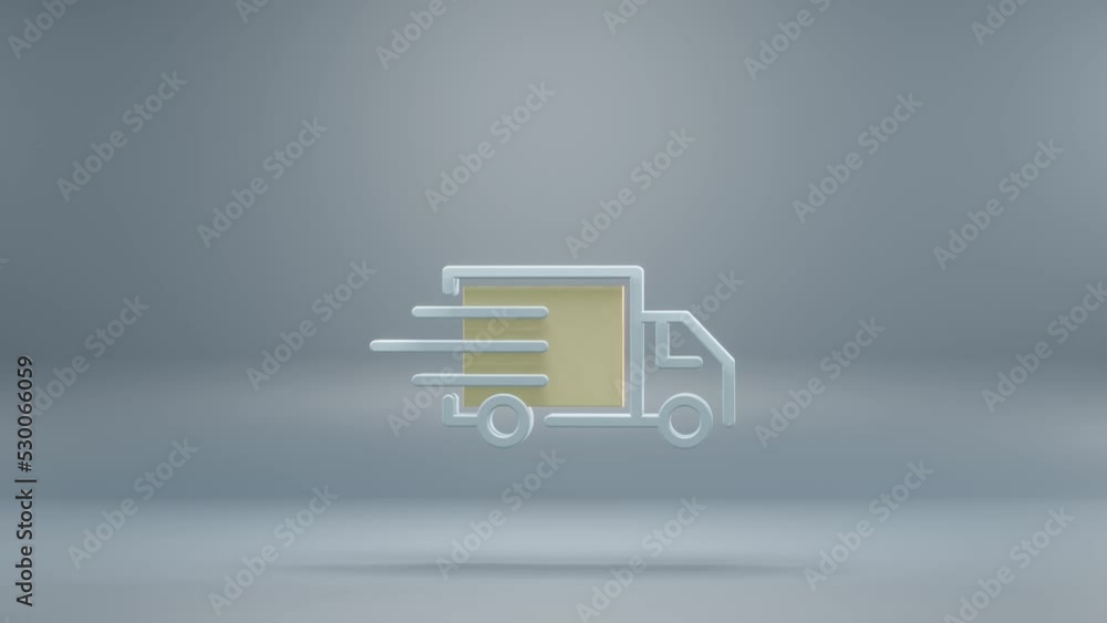 Poster beautiful abstract delivery truck with yellow light symbol icons on a blue background. 3d rendering 