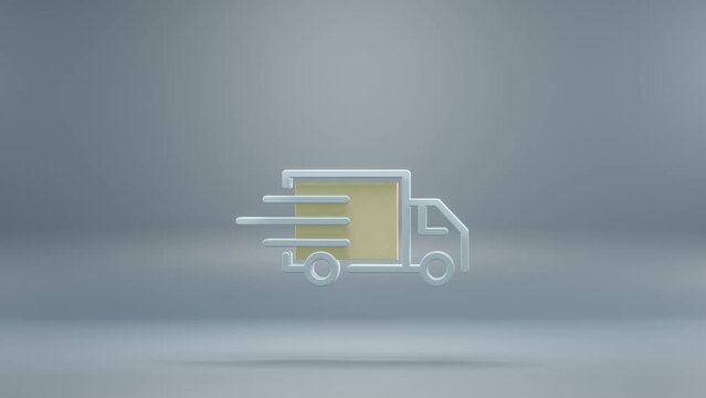 Beautiful abstract Delivery Truck with yellow light symbol icons on a blue background. 3d rendering illustration. Background pattern for design. Online Shopping. Loops video.