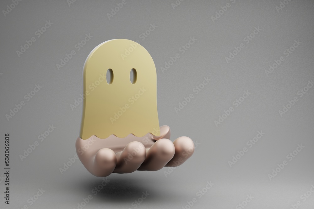 Poster beautiful abstract illustrations golden hand holding halloween ghost symbol icon on a gray backgroun