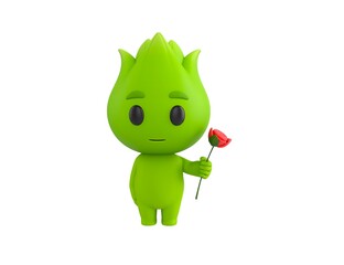 Nature Mascot character holding flower in 3d rendering.