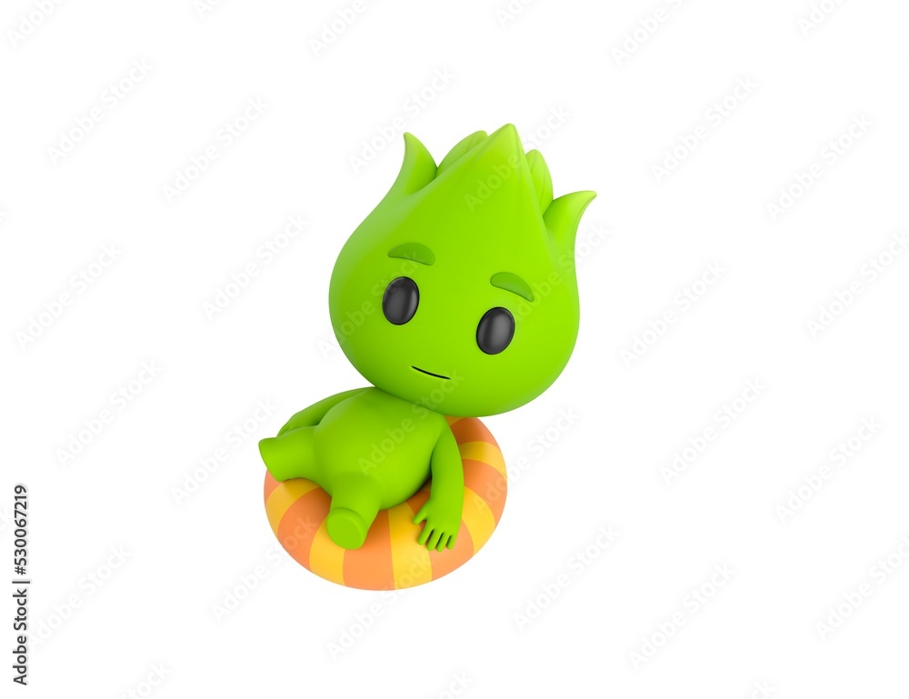 Wall mural nature mascot character sitting on the inflatable ring in 3d rendering.