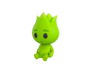Nature Mascot character sitting on the ground in 3d rendering.