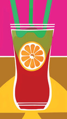 Vector glasses with fruit juice on a colored background