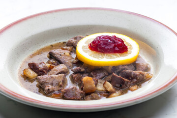 venison goulash with lemon and cranberries