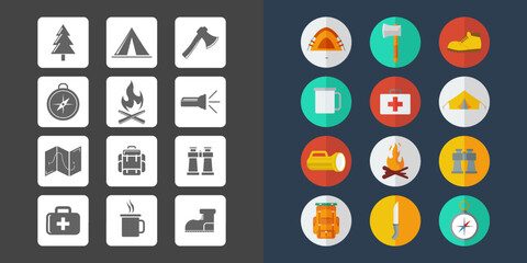 Camp flat icon collections. Set of modern icon element template illustration. Flat color icon. Futuristic icon for web, computer, technology. Vector eps 10