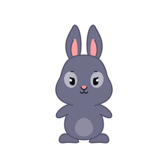 Cute black bunny. Flat cartoon illustration of a little rabbit isolated on a white background. Vector 10 EPS.