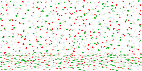 White, Green and red confetti rain 