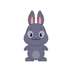 Cute smiling bunny. Flat cartoon illustration of a little black rabbit isolated on a white background. Vector 10 EPS.