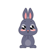 Cute begging bunny. Flat cartoon illustration of a funny little black rabbit isolated on a white background. Vector 10 EPS.