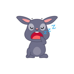 Cute sleepy bunny. Flat cartoon illustration of a funny little black rabbit yawning isolated on a white background. Vector 10 EPS.