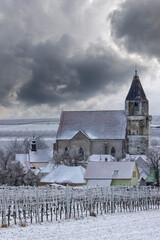 Hnanice church with vineyard, Znojmo region, Southern Moravia, Czech Republic