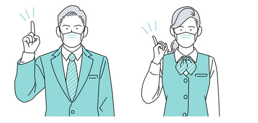 人物イラスト 受付 ビジネスマン 男女 正面 マスクあり