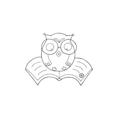 Hand drawn outline owl sitting on a book.