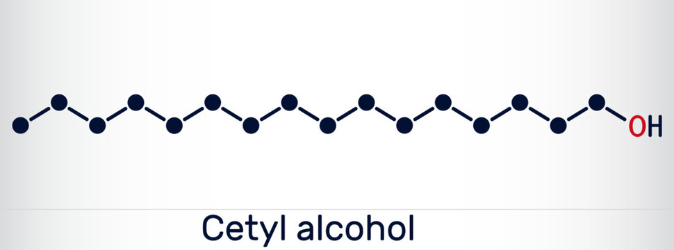 Cetyl alcohol, palmityl alcohol molecule. Used in cosmetic industry, as emulsifying agent in pharmaceutical preparations. Skeletal chemical formula.