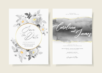 Wedding invitation card template set with floral and leaves decoration