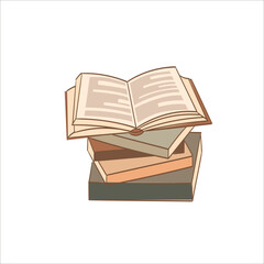 Stacks of books for reading, pile of textbooks for education, dictionaries, encyclopedias. Colored flat vector illustration hand drawn style.