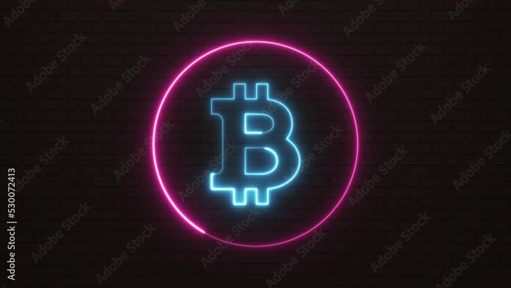 Aufkleber thin line neon glowing symbol of virtual currency bitcoin on a dark background. simple business moti